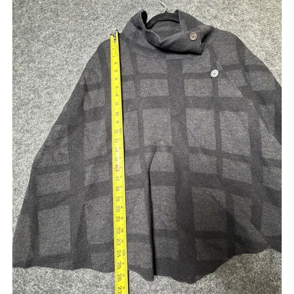 Eileen Fisher Black Gray Square Print Poncho Sweater Cape Merino Wool - One Size - Picture 2 of 6